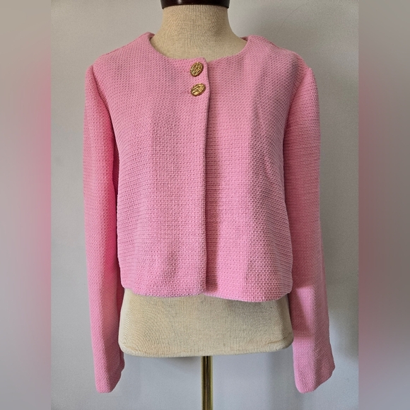 ZARA Pink Textured Tweed Jacket With Gold Buttons. Size XL - Picture 2 of 10